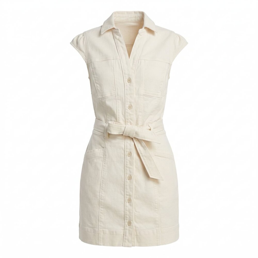 Paige Jaxsyn Belted Dress Cream Hybrid Floral Print Midi Dress